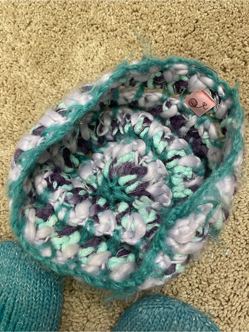 Urban Outfitters Teal Knit Mittens & Multicolor Beanie Set